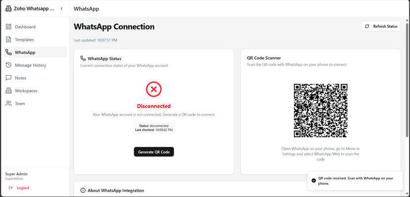 WhatsApp QR Code Connection