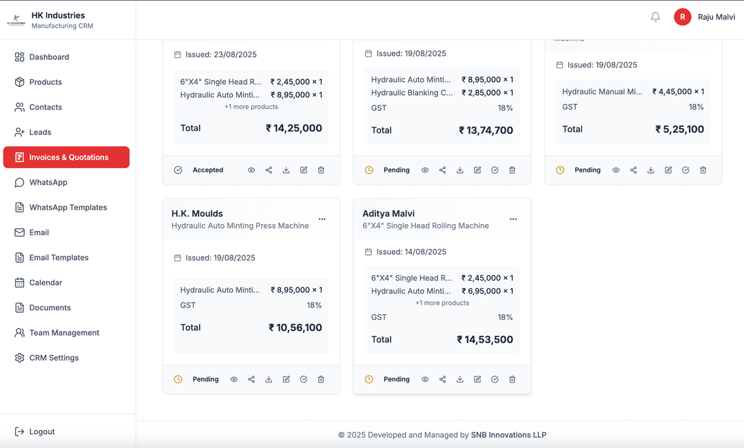Quote and invoice screens with GST details