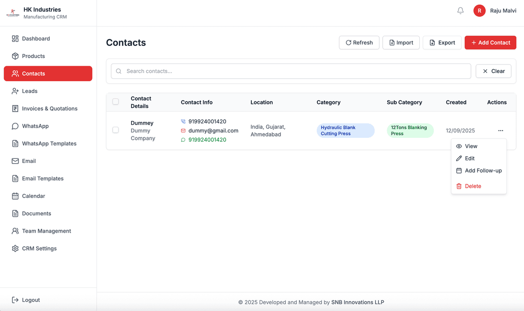 Contact profile with activity timeline