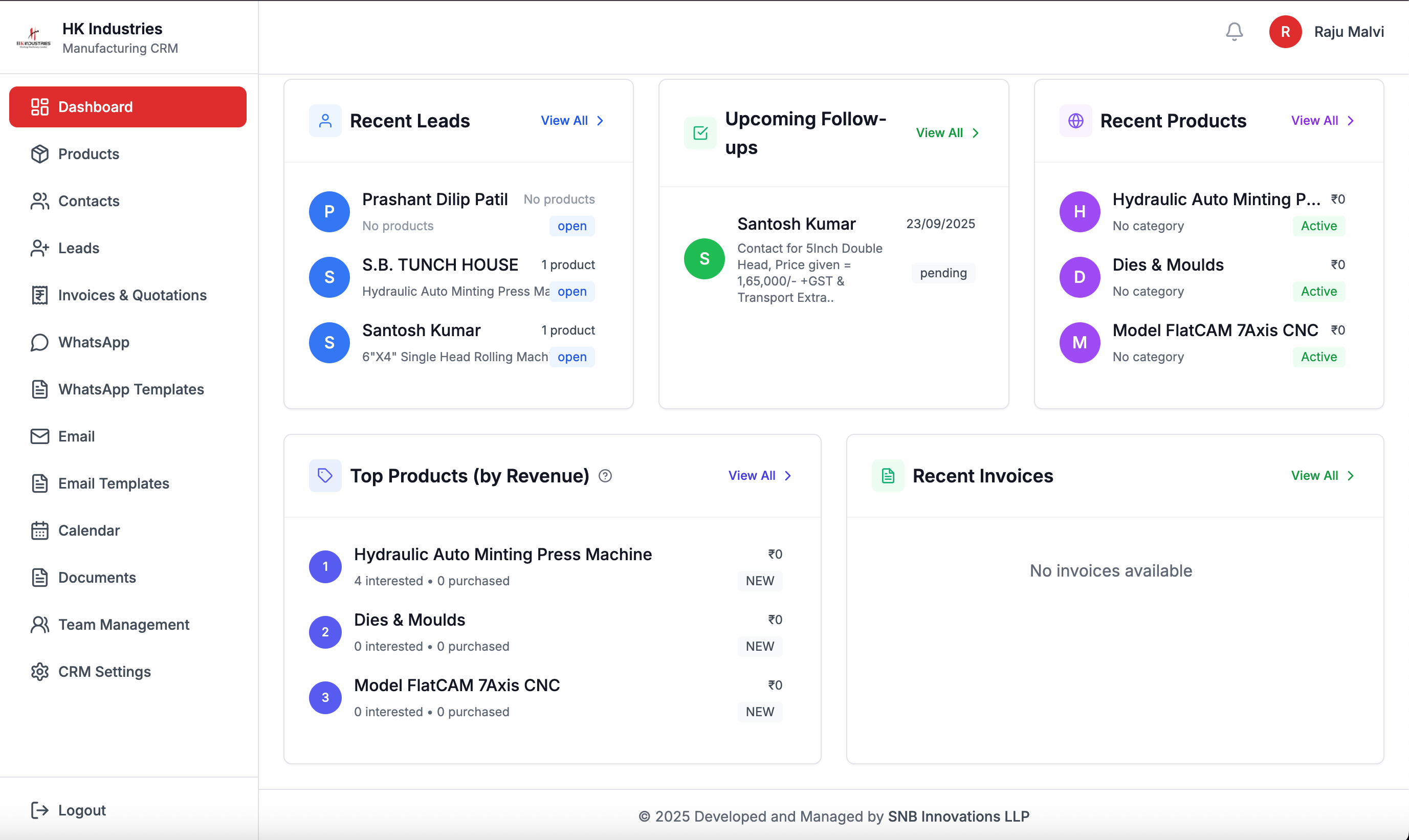 Jewellery CRM dashboard overview